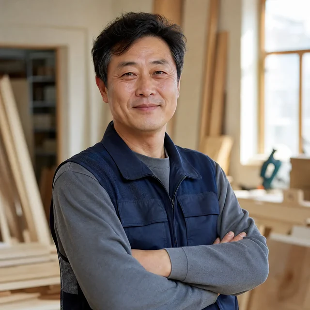 작업장에 서 있는 50대 남성 사장님