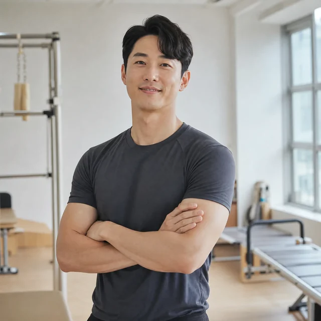 스튜디오에 서 있는 30대 남성 관장님